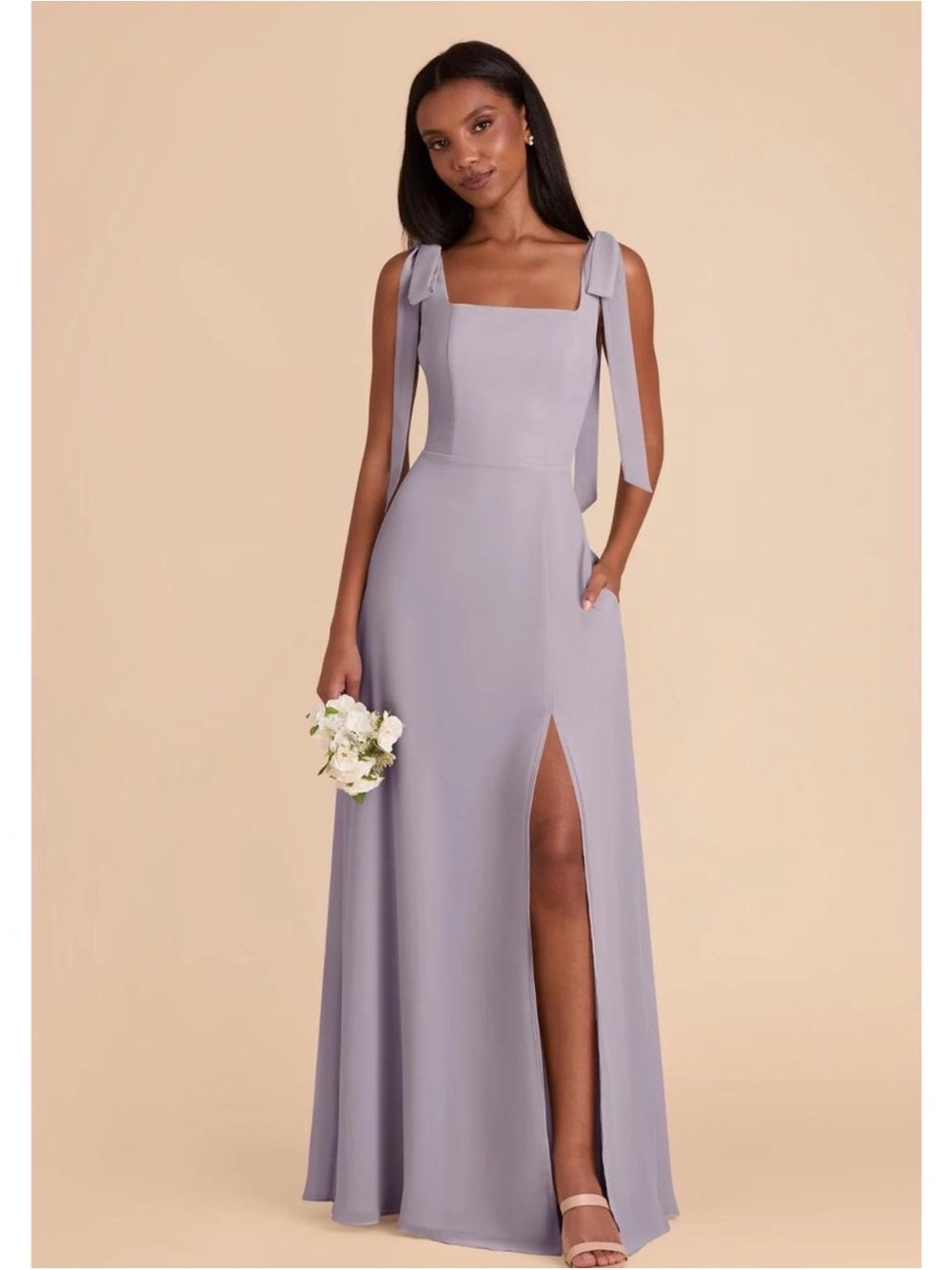 Lavender Tie-Shoulder Square-Neck Gown